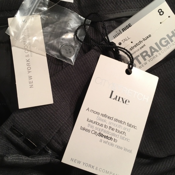 NEW YORK & COMPANY STRETCH 5th Ave. Pant, NWT, DARK GRAY PINSTRIPE, 8 TALL - Picture 4 of 9